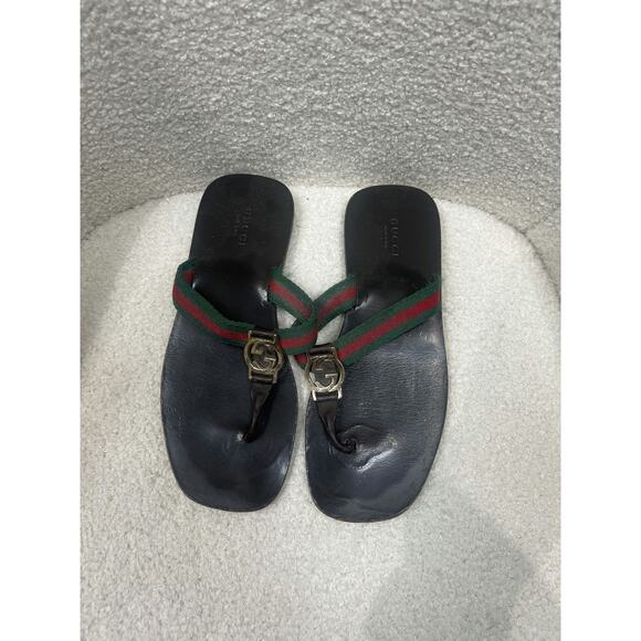 Gucci Web Strap Logo Sandals - Size 5.5 - Picture 1 of 5